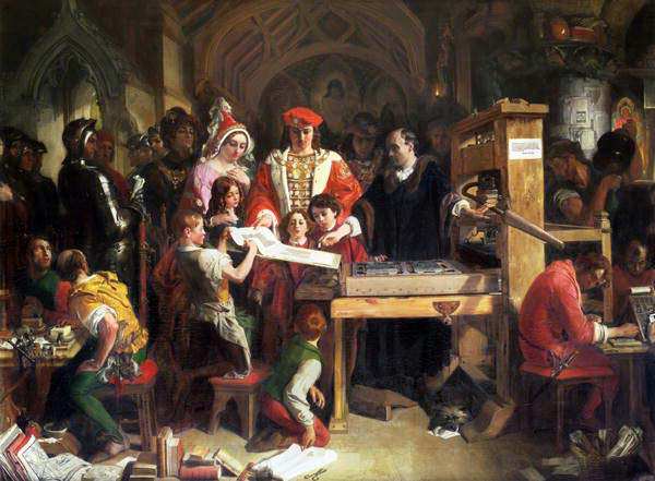 Caxton Showing the First Specimen of His Printing